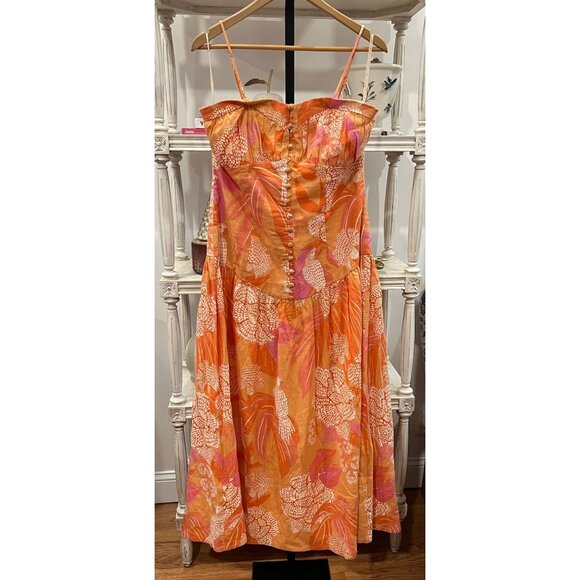 Farm Rio x Anthropologie Linen Blend Strapless Drop-Waist Maxi Dress Size Large - Picture 5 of 6